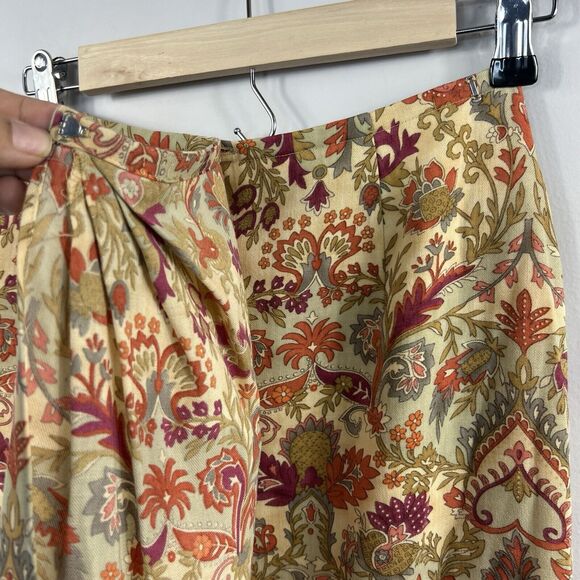 Talbots Vintage Tan Orange Floral Wrap Long Skirt Size 2 Wool - Picture 7 of 16